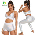 Custom Women Sexy Laser High Waist Sport Wear Fitness Yoga Suit Crop Top Workout Short Yoga Sets